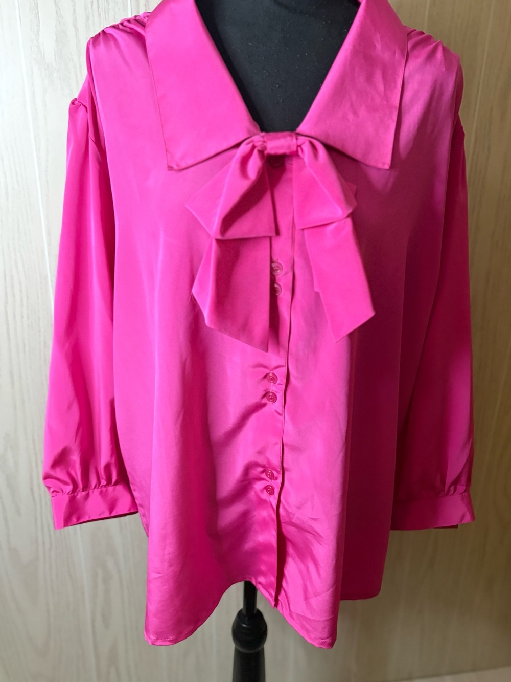 v i n t a g e :: Dreamy Pink Neck Bow Tie Secretary Blouse 2X